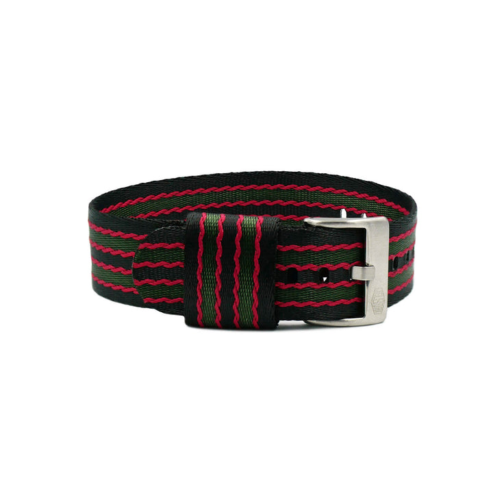Vintage Military Single Pass Nylon Watch Strap – Black/Red/Green
