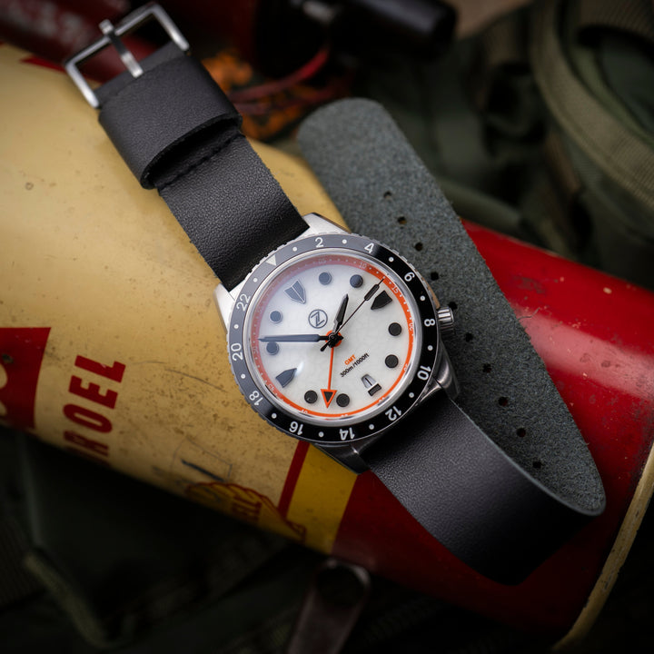 Vintage Military Single Pass Leather Watch Strap – Black