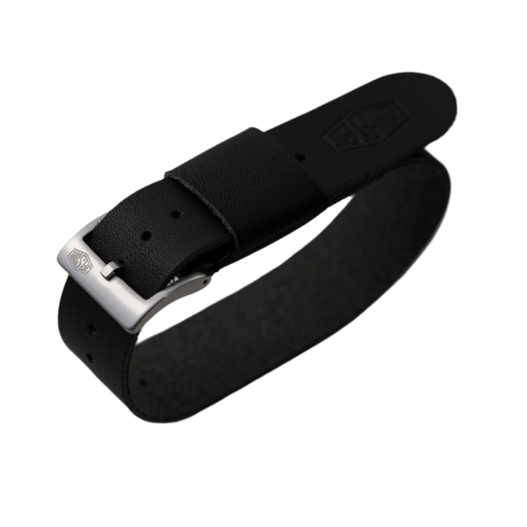 Vintage Military Single Pass Leather Watch Strap – Black