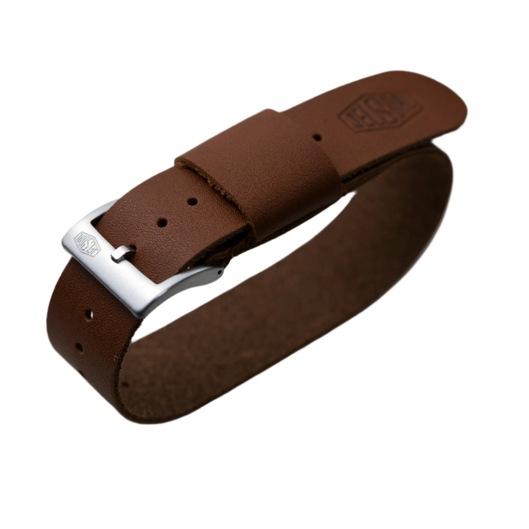 Vintage Military Single Pass Leather Watch Strap – Brown