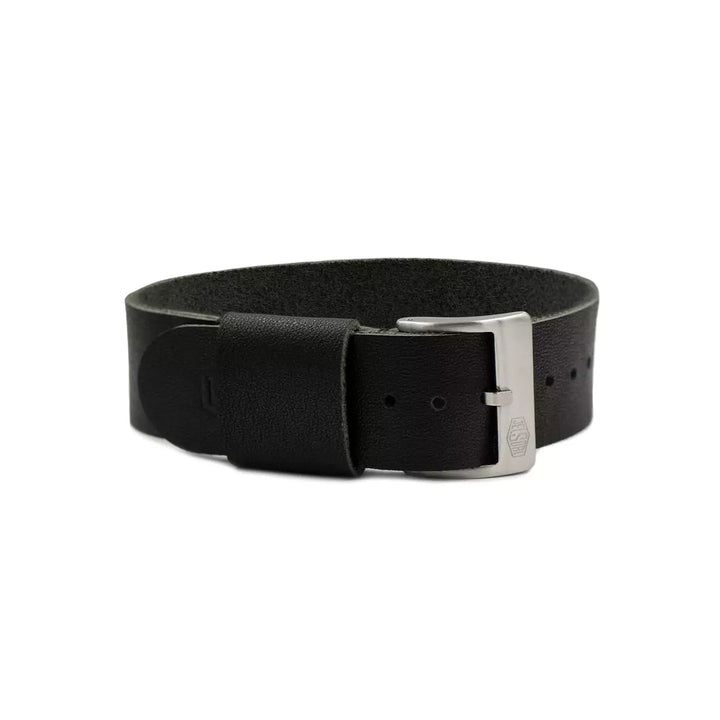 Vintage Military Single Pass Leather Watch Strap – Black